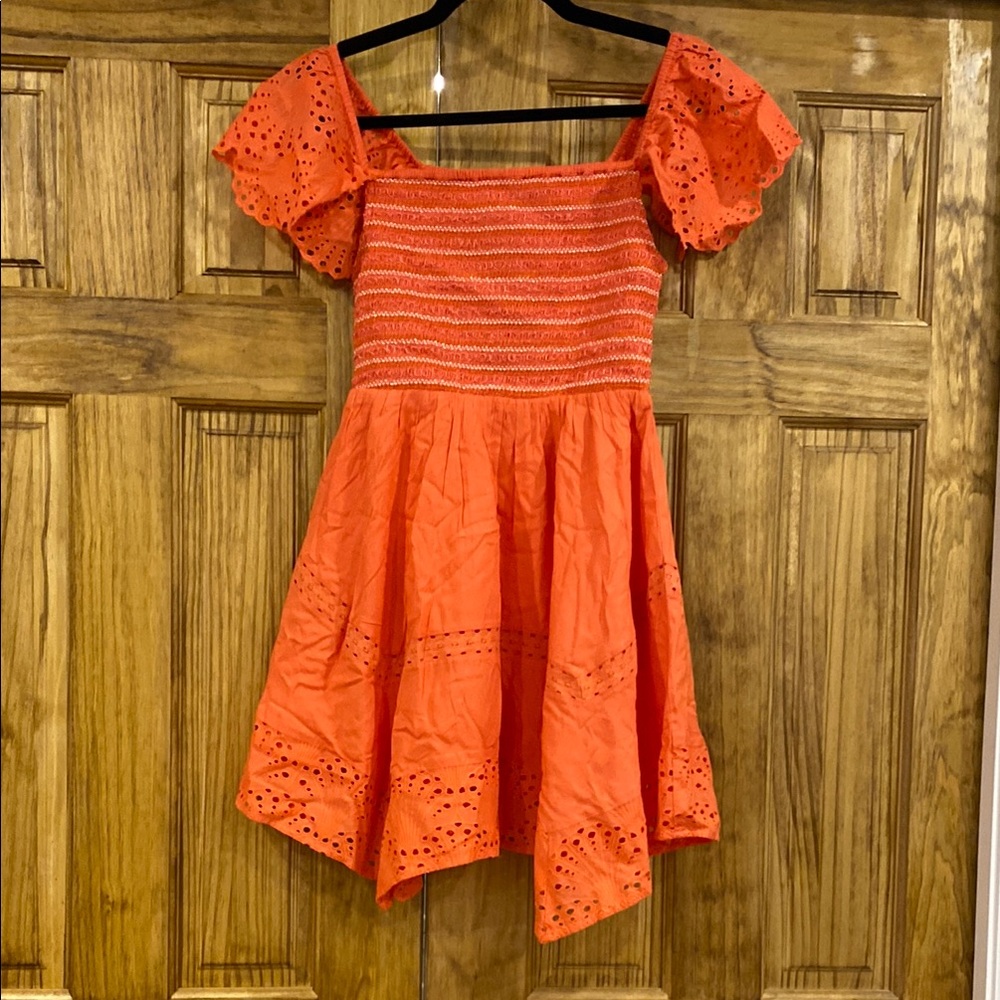 Shore brand Orange Eyelet Off/On Shoulder Dress